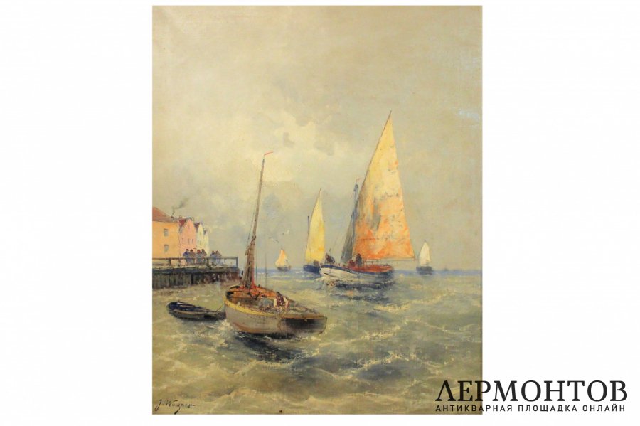 Картина. Морской пейзаж. Георг Фишхов. Холст, масло. Германия.