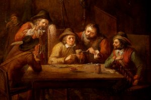 Картина. Игра в карты. Неизвестный художник. Вторая половина XIX века. Доска, масло. 