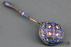 Ложка для варенья с византийским узором. Серебро 84, Эмаль. Россия. 1886-1894