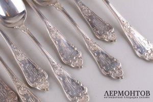 Комплект столовых приборов. Серебро 84 пробы. Густав Клингерт, Россия, 1898-1914 годы