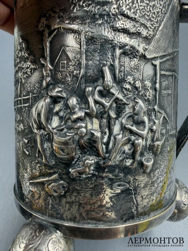 Пивная кружка с крышкой. Металл, серебрение, P. Jessen, Дания, 1960–1970 годы