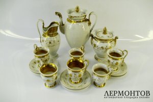 Сервиз чайный на шесть персон. Фарфор, ручная роспись, золочение. Европа, XIX век.