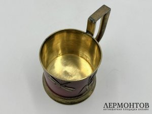 Подстаканник Стрекозы. Россия, 1887 год. Серебро 84, красный лак.