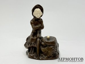Статуэтка Девочка с зонтиком в ст. Модерн. Австрия, Терещук, 1900-е гг. Бронза, кость