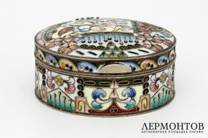 Шкатулка. Эмаль, серебро 84 пробы. Россия, Москва, 1908-1917.