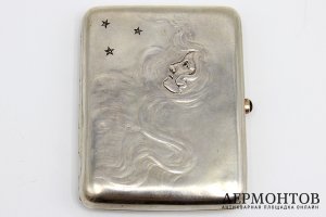 Портсигар Аллегория ночи, модерн. Серебро 84 пробы. Россия, К. Фаберже, 1899-1908