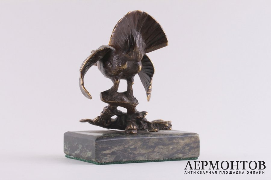 Скульптура Глухарь. Австрия, Вена, конец 19 в. Бронза, литье, патина. Мрамор.