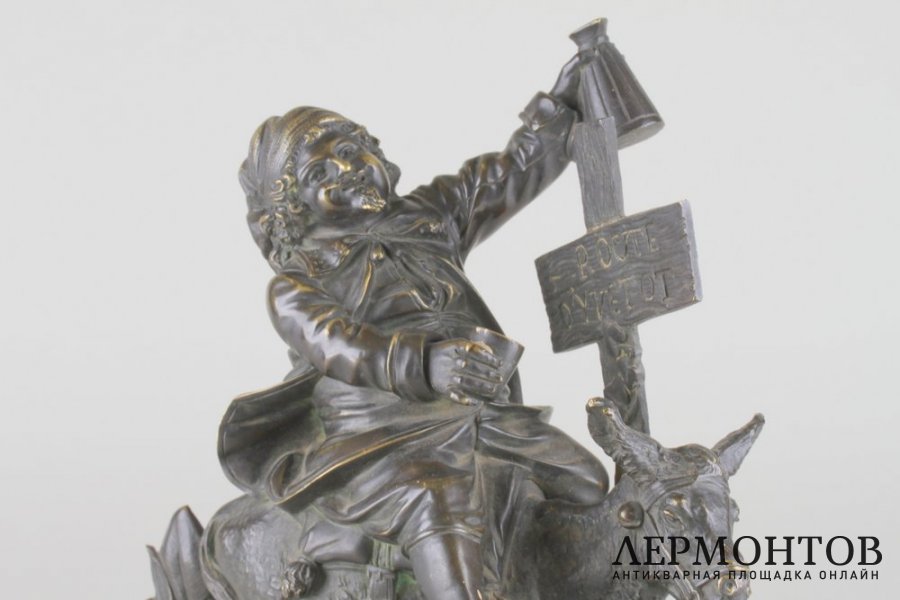 Скульптура Пьяница верхом на осле. Бронза, литье, патинирование. Европа, XIX в.