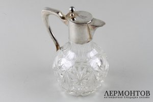 Графин для воды и вина. Серебро 800 пробы, хрусталь. Германия, XX век.