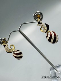 Комплект: серьги и кулон. Золото 750, серебро, эмаль, бриллианты, Алексей Помельников