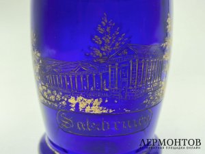 Стакан с пейзажем Salzbrunn. Германия, 1 пол. 20 века. Кобальтовое стекло.