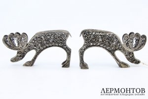 Фигурки Лоси. Серебро, скань. Россия, Красносельский ювелирный завод, 1990е гг.
