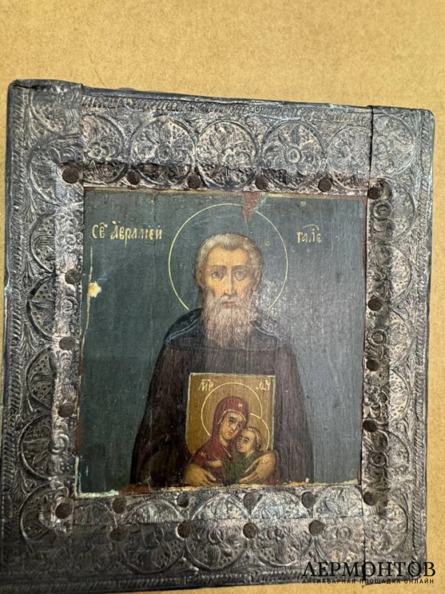 Икона «Святой Аврамий». Басма, живопись, Россия, 18–19 века