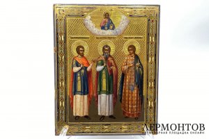 Икона Св. Гурий, Самон и Авив.  Россия, кон. 19 - нач. 20 в.  Дерево, левкас, темпера