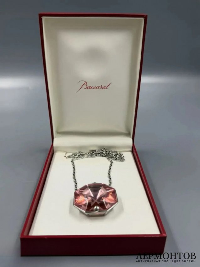 Колье с розовым кристаллом. Серебро 925 пробы, Baccarat, Франция