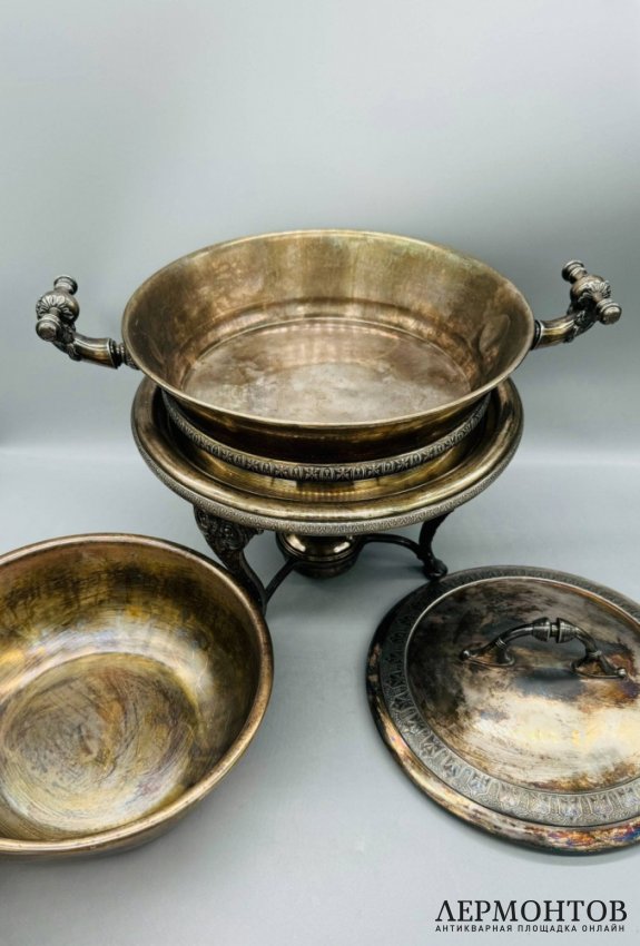 Мармит с горелкой. Металл, серебрение, Meriden Silver Plate Co., США, конец 19 века