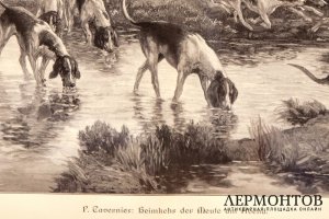 Гравюра Возвращение с охоты. Германия, Берлин, 1907 год.