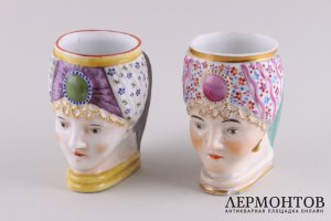 Пара кружек Голова турчанки. Россия, частный завод братьев Новых, нач. 19 в. Фарфор. 