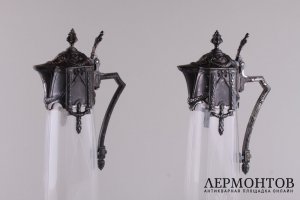 Парные графины в стиле ампир. Плевкевич. Серебрение, стекло. Варшава. XIX в.
