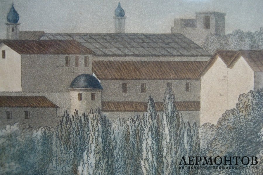 Гравюра Вид Тулы от реки Упы. 1813 год.  Дамам-Демарте. Франция, Париж.