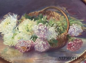 Картина Цветы в корзине. Россия, художник Юнге Екатерина Федоровна. Экспертиза.