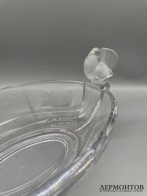 Овальная ваза для фруктов с птичками. Хрусталь, Cristal de Sèvres, Франция, 20 век