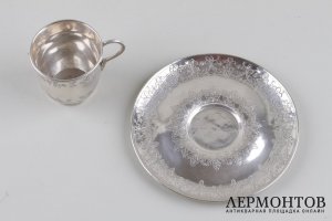 Кофейная пара с восточным орнаментом. Серебро 800 пробы. Европа