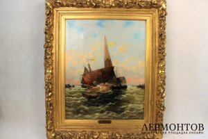 Картина. Морской пейзаж. Георг Фишхов. Холст, масло. Германия.