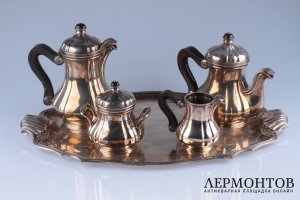 Сервиз чайныйкофейный. Бельгия. Конец 19 - 1 половина 20 века. Freres Delheid. Серебро 800 и 950.