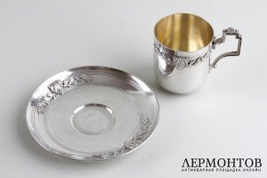 Две кофейные пары из серебра 950 пробы. Стиль ампир. Франция, XIX в.
