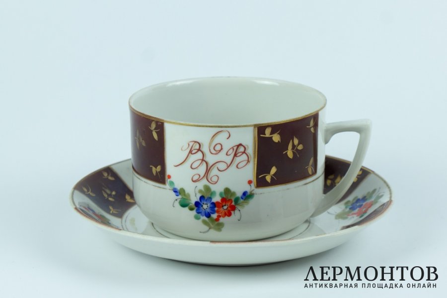 Большая чайная пара ВСХВ. Полонский фарфоровый завод, Украина. 1953 - 1957 гг. Фарфор, роспись.