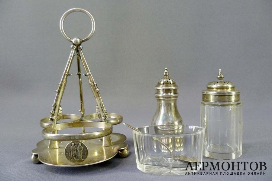 Набор для специй. Металл, серебрение, серебро 925 пробы.  Англия, 1860-й год.