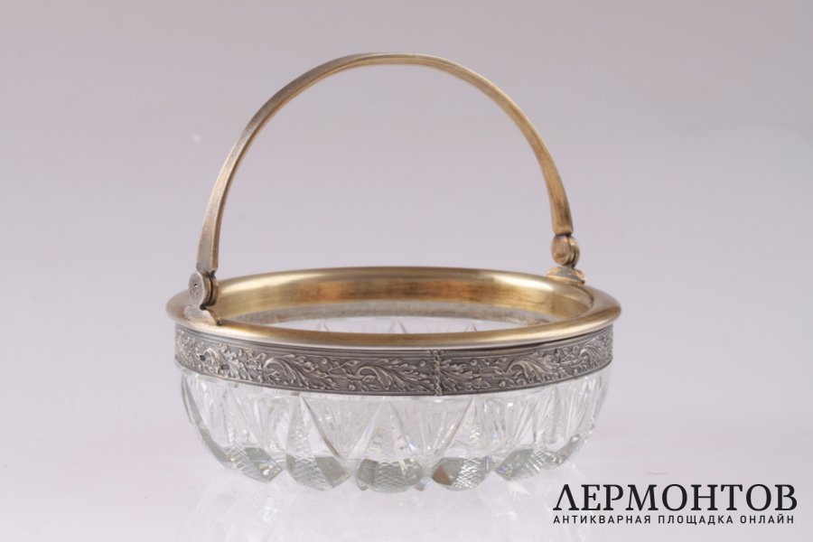 Конфетница. Хрусталь в серебре. Серебро 875 пробы. Середина XX века. СССР
