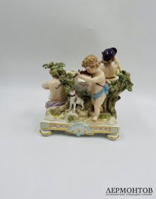 Скульптурная группа «Путти на охоте». Фарфор, роспись, Meissen, скульптор И. И. Кендлер, Германия, конец 19 века