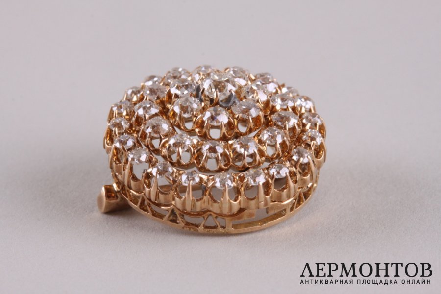 Брошь Малинка. Россия, Москва. Золото 56 пробы. 2,41 ct бриллианты. Заключение.