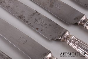 Набор столовых ножей, 8 шт. Серебро 950 пробы, сталь. Франция, XIX-XX вв.
