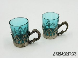 Миниатюрные кружки. Зап. Европа, 19 век. Цветное стекло, металл.