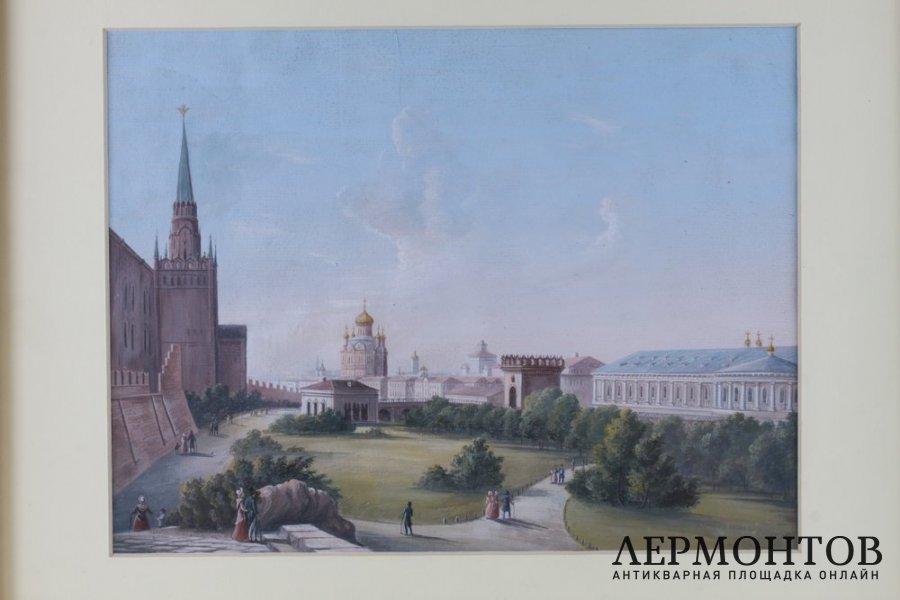 Акварель Москва. Прогулка по Александровскому саду. Россия, 19 век.