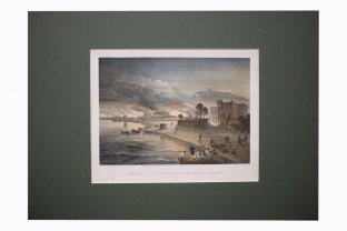 Литография. Пожар губернаторского дворца в Керчи. Крымская война. У. Симпсон, 1856 г.