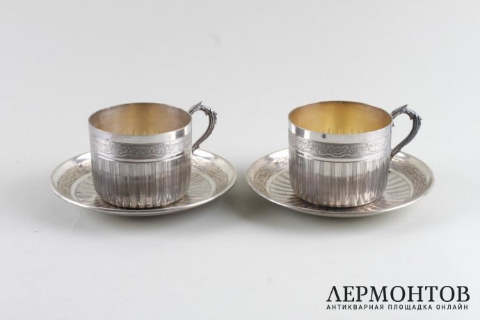 Две чайные пары из серебра 950 пробы. Стиль ампир. Франция, XIX век.