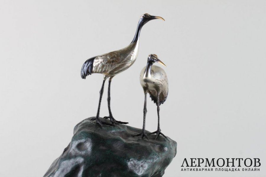 Окимоно Журавли и черепаха. Бронза. Япония, 1960-е гг.