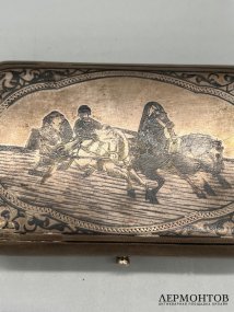 Портсигар «Русская тройка». Серебро 84 пробы, чернь, И. Футикин, Россия, 1886 год