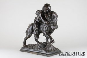 Скульптура Сенбернар. Бронза.Франция, конец 19 века. Скульптор A.E.Gaudez.
