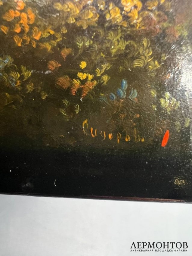 Лаковая шкатулка «Спасская башня и памятник Минину и Пожарскому». Папье-маше, живопись, Федоскино, художник Сидоров, СССР, 1959 год