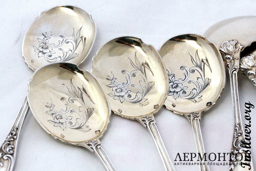 Набор ложек для мороженого. Серебро 950. Франция