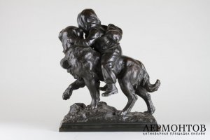 Скульптура Сенбернар. Бронза.Франция, конец 19 века. Скульптор A.E.Gaudez.
