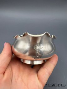 Солонка с фигурным бортом. Серебро 84 пробы, С. Мясоедов, Россия, 1899–1908 годы