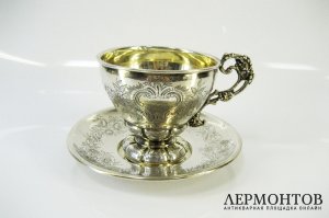 Чайная пара. Серебро 950 пробы, золочение. Франция, XIX век.