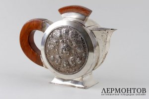 Чайник в стиле ар деко с восточным мотивом. Серебро 900 пробы. Камбоджа