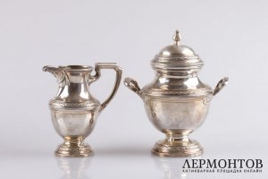 Чайный сервиз эгоист из трех предметов. Серебро 950 пробы. Конец XIX в. Франции